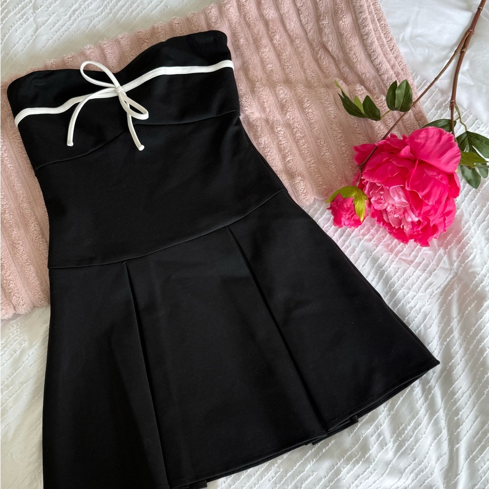 Black Strapless Dress with White Trim